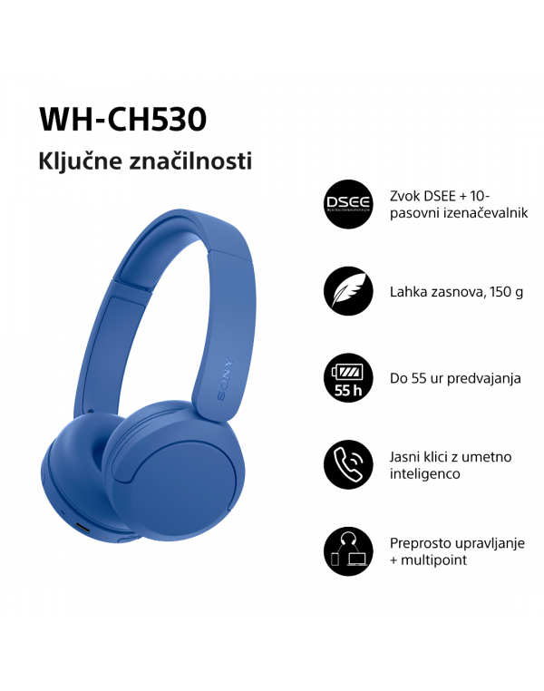 WH-CH530L Modre brezžične slušalke za odličen zvok