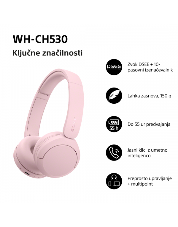 WH-CH530P Roza brezžične slušalke za odličen zvok WH-CH530P Roza brezžične slušalke za odličen zvok