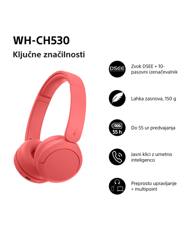 WH-CH530R Bele brezžične slušalke za odličen zvok