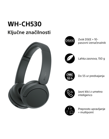 WH-CH530B Črne brezžične slušalke za odličen zvok