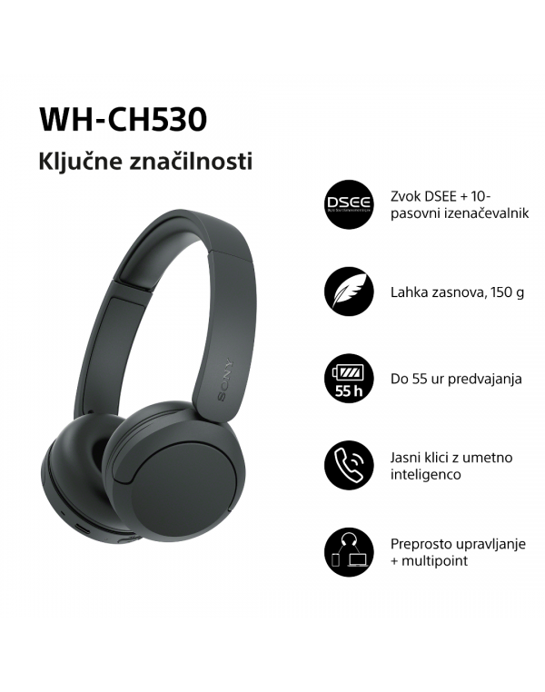 WH-CH530B Črne brezžične slušalke za odličen zvok