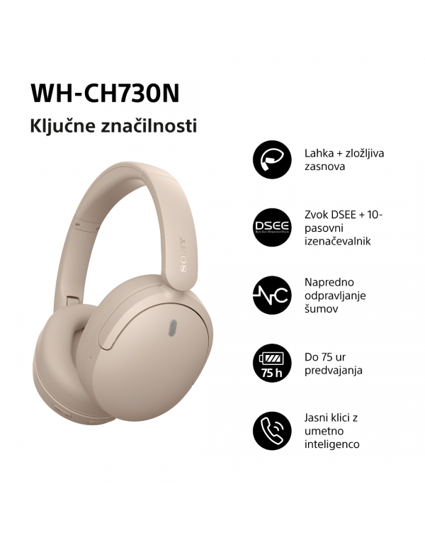 WH-CH730NC Peščene barve brezžične slušalke z odpravljanjem šumov