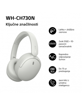 WH-CH730NW Bele brezžične slušalke z odpravljanjem šumov