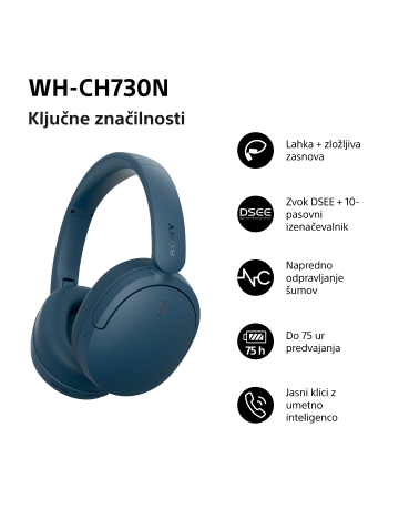 WH-CH730NL Modre brezžične slušalke z odpravljanjem šumov