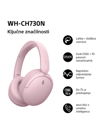 WH-CH730NP Rožnate brezžične slušalke z odpravljanjem šumov