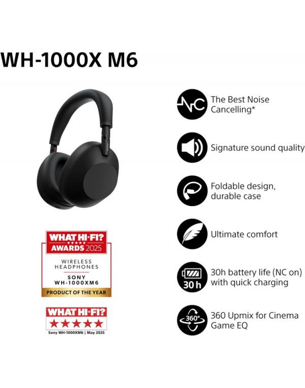 WH-1000XM6B Črne slušalke z odpravljanjem šumov