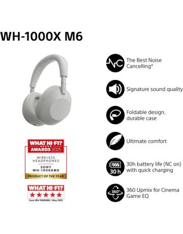 WH-1000XM6S srebrne slušalke z odpravljanjem šumov