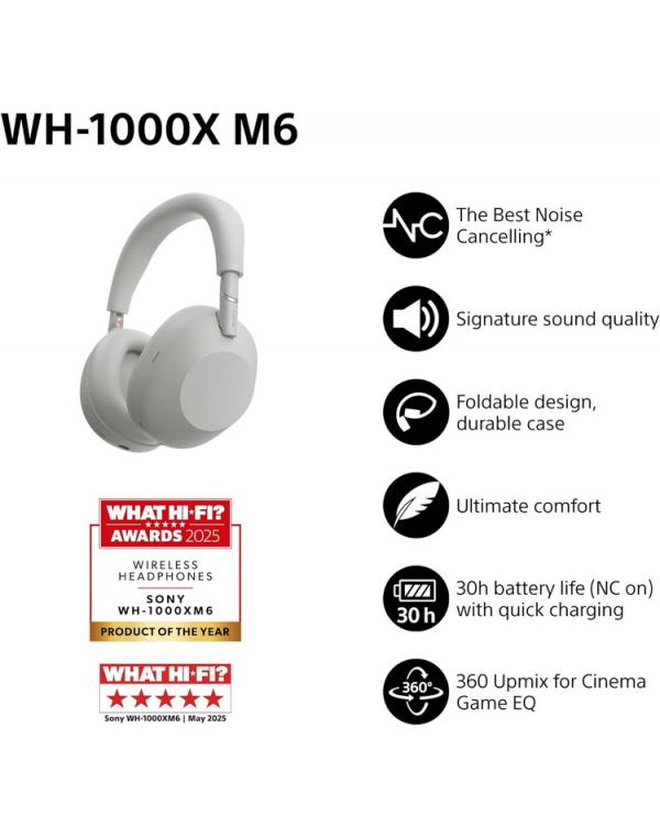WH-1000XM6S srebrne slušalke z odpravljanjem šumov