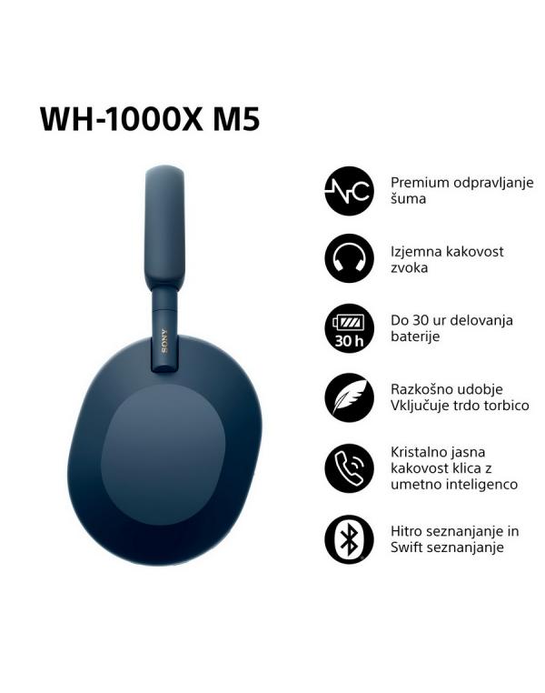 WH-1000XM5L Modre brezžične slušalke z odpravljanjem šumov