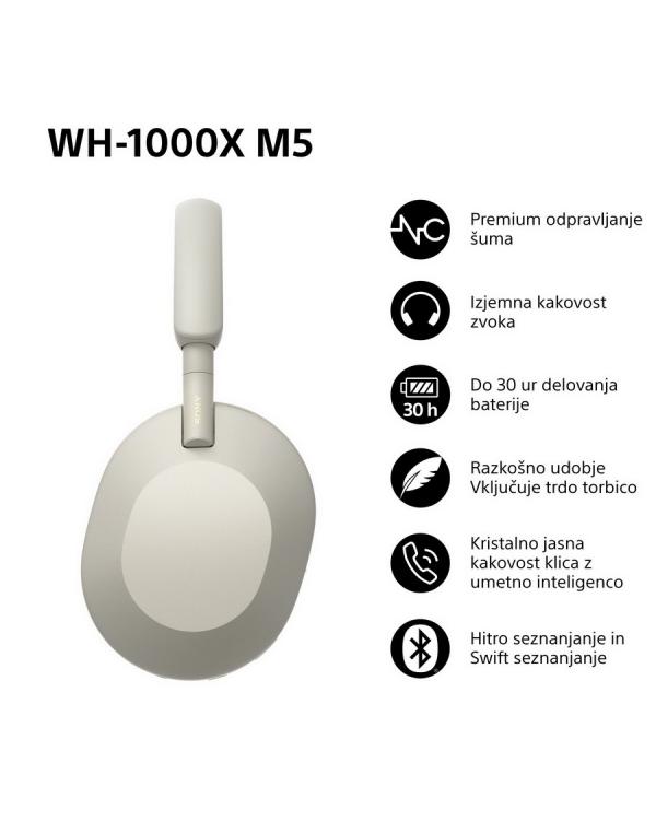 WH-1000XM5S Srebrne slušalke z odpravljanjem šumov