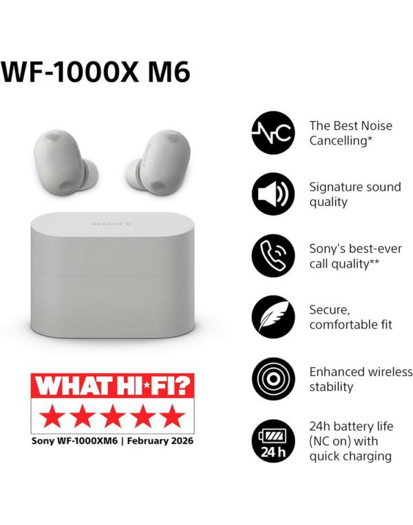 WF-1000XM6S Srebrne brezžične slušalke z odpravljanjem šumov